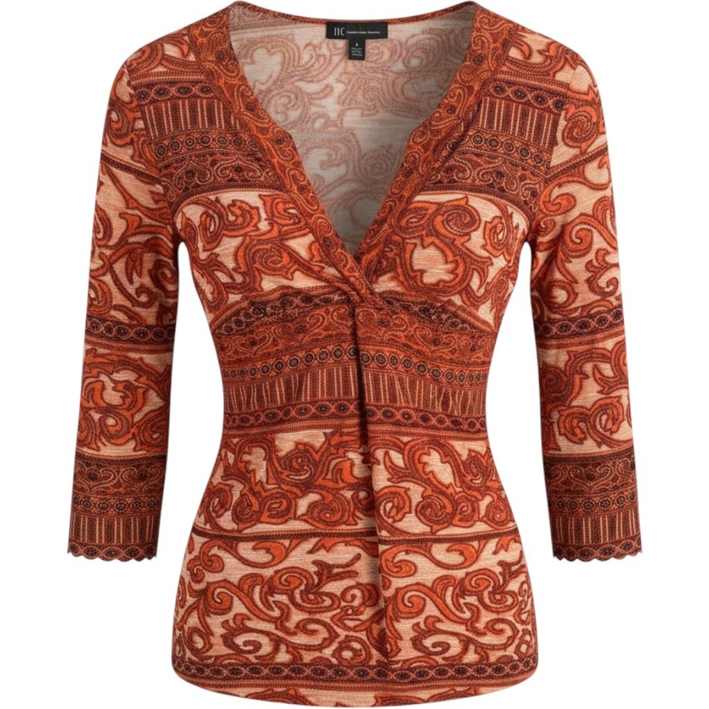 INC International Concepts Top Womens XL Paisley Mesh 3/4 Sleeve Y2k Whimsigoth
